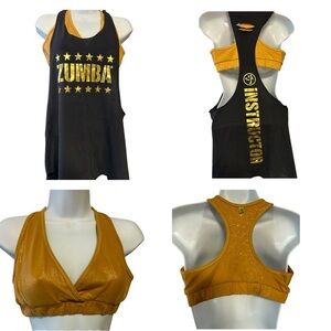 Zumba Fitness Black and Gold Women's Tank Top and Gold Bralette, Size L, GUC